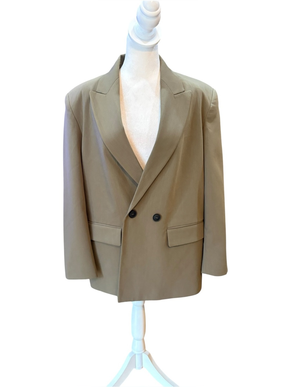 Zara Double Breasted Oversize Blazer In Khaki Womens Small Blogger Favorite